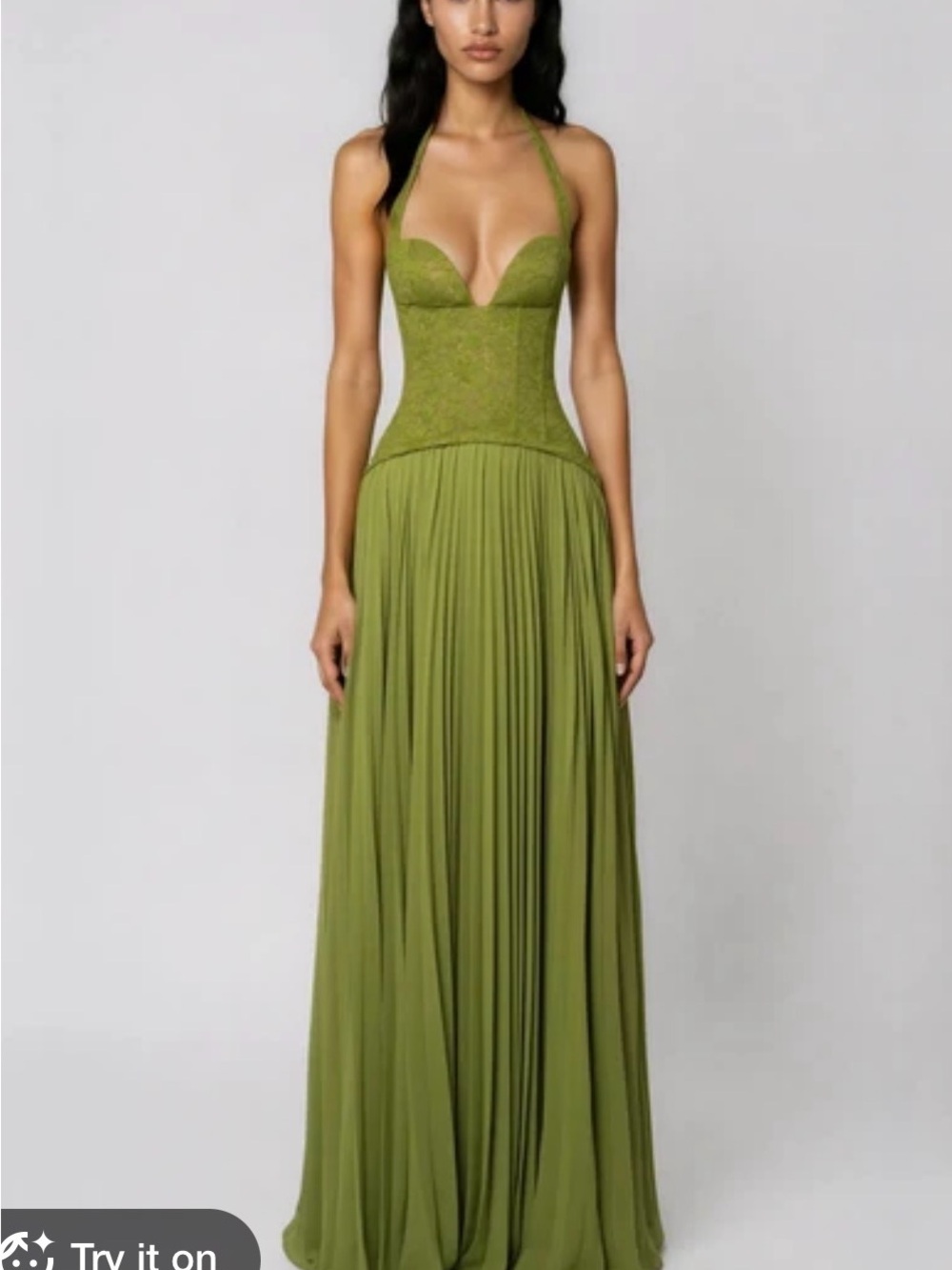 Olive Green Halter Corset Maxi Dress
